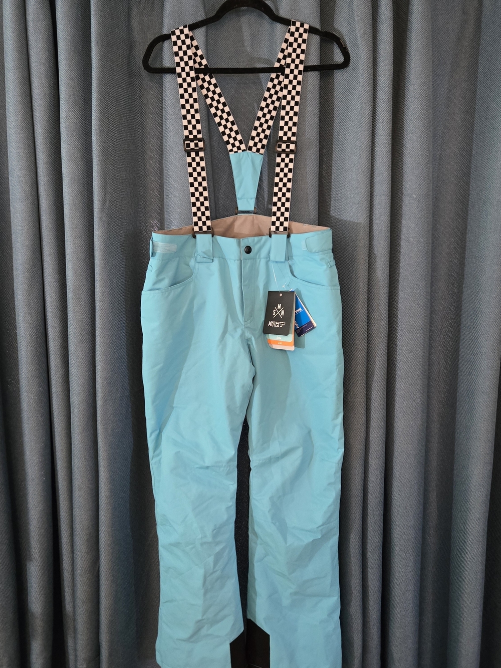Aperture Men’s Aqua Snow Pants with Checkerboard Suspenders
